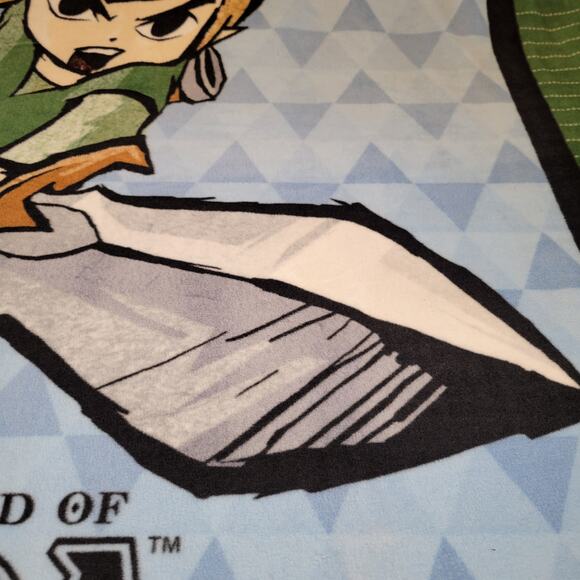 Legend of Zelda Link Fleece Throw Blanket 64x49" Cartoon Panel Green Fabric RARE - Picture 11 of 12